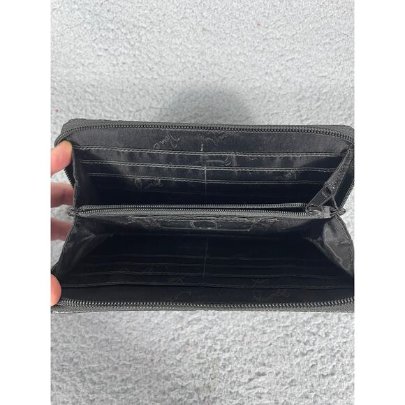 Vera Bradley Wallet Zip Around Faux Pebbled Leather Gray Black Red - Picture 6 of 7